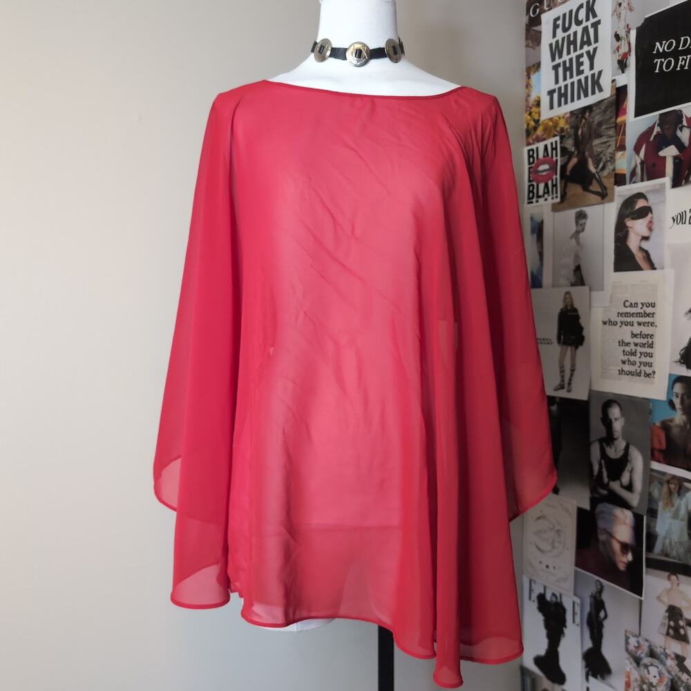 Red Chiffon Cape Overlay Glam Top